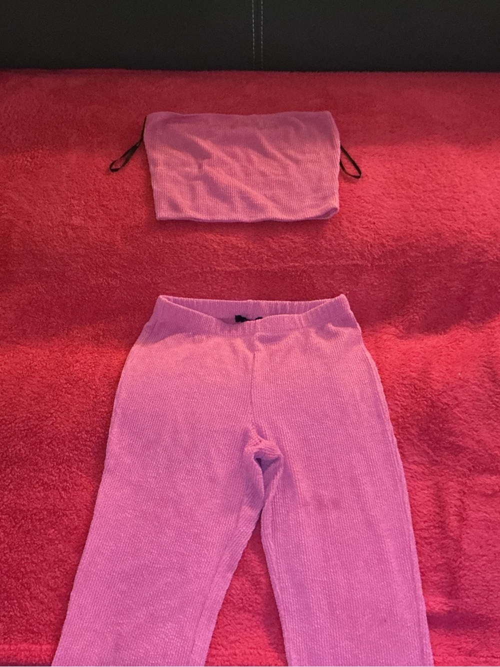 Pink Ribbed Knit Flare Pants - Picture 2 of 2